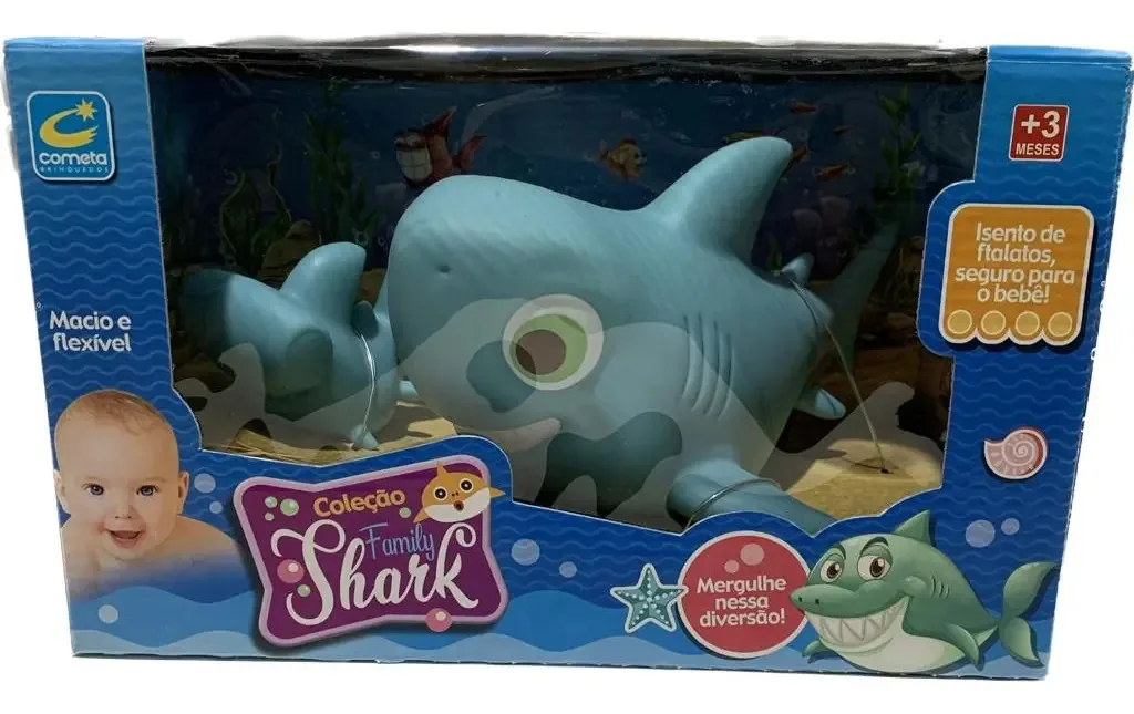 Brinquedo Mordedor Tubarão Family Shark Sem Ftalatos Cor Azul