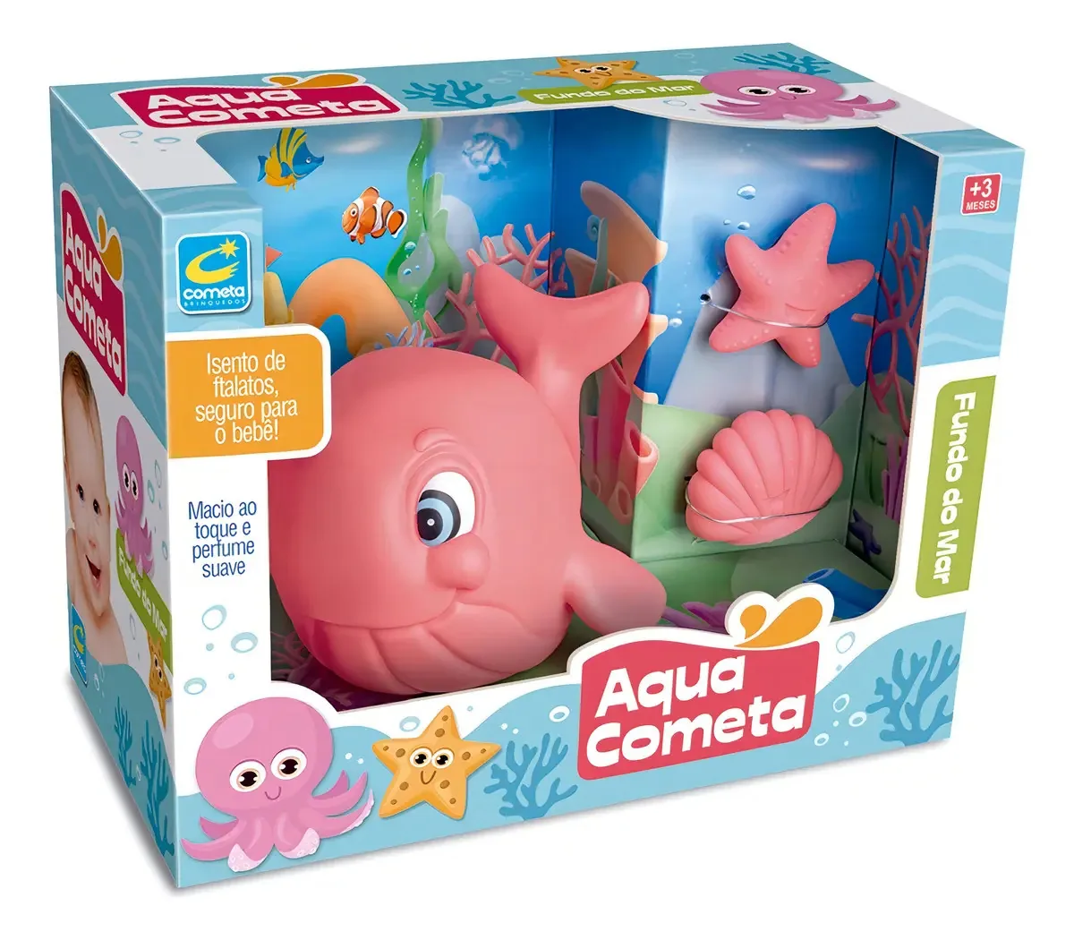 Brinquedo P/banho Baleia Rosa Fundo Do Mar Cometa Brinquedos