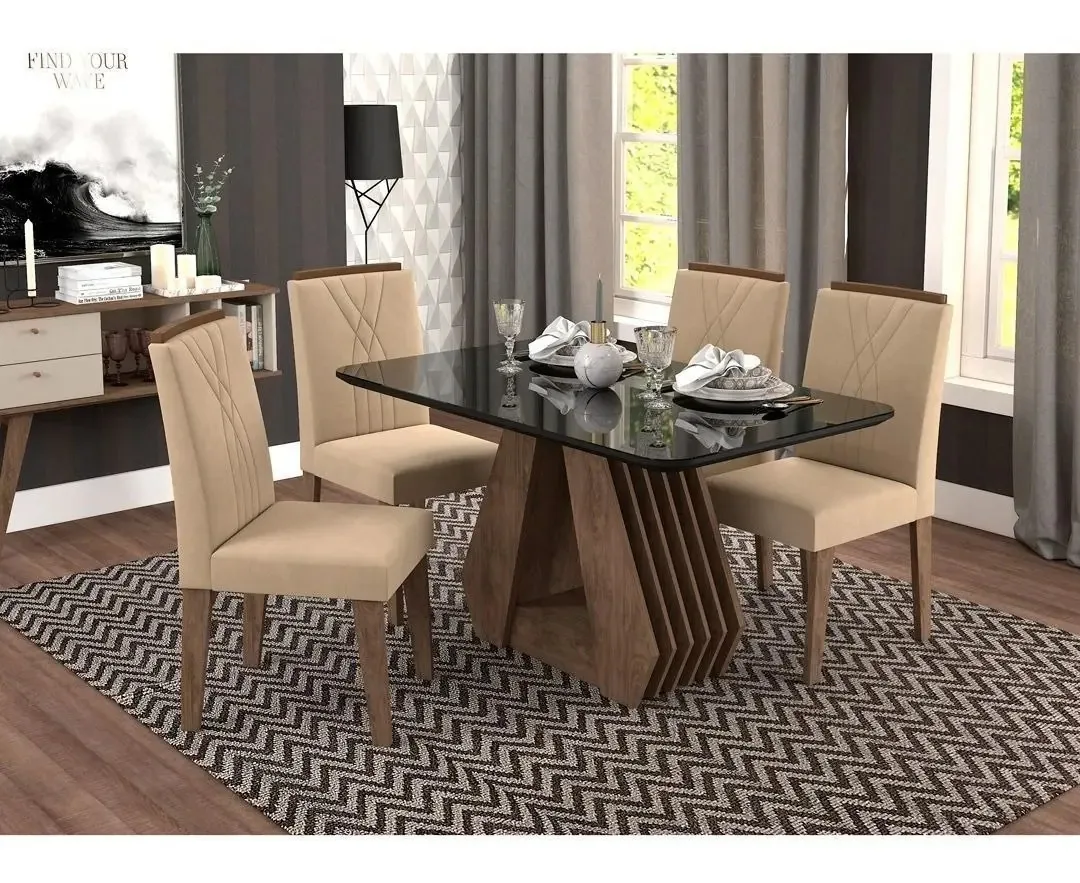 Mesa Agata E 4 Cadeiras Nicole Cimol Marrocos/preto/caramelo