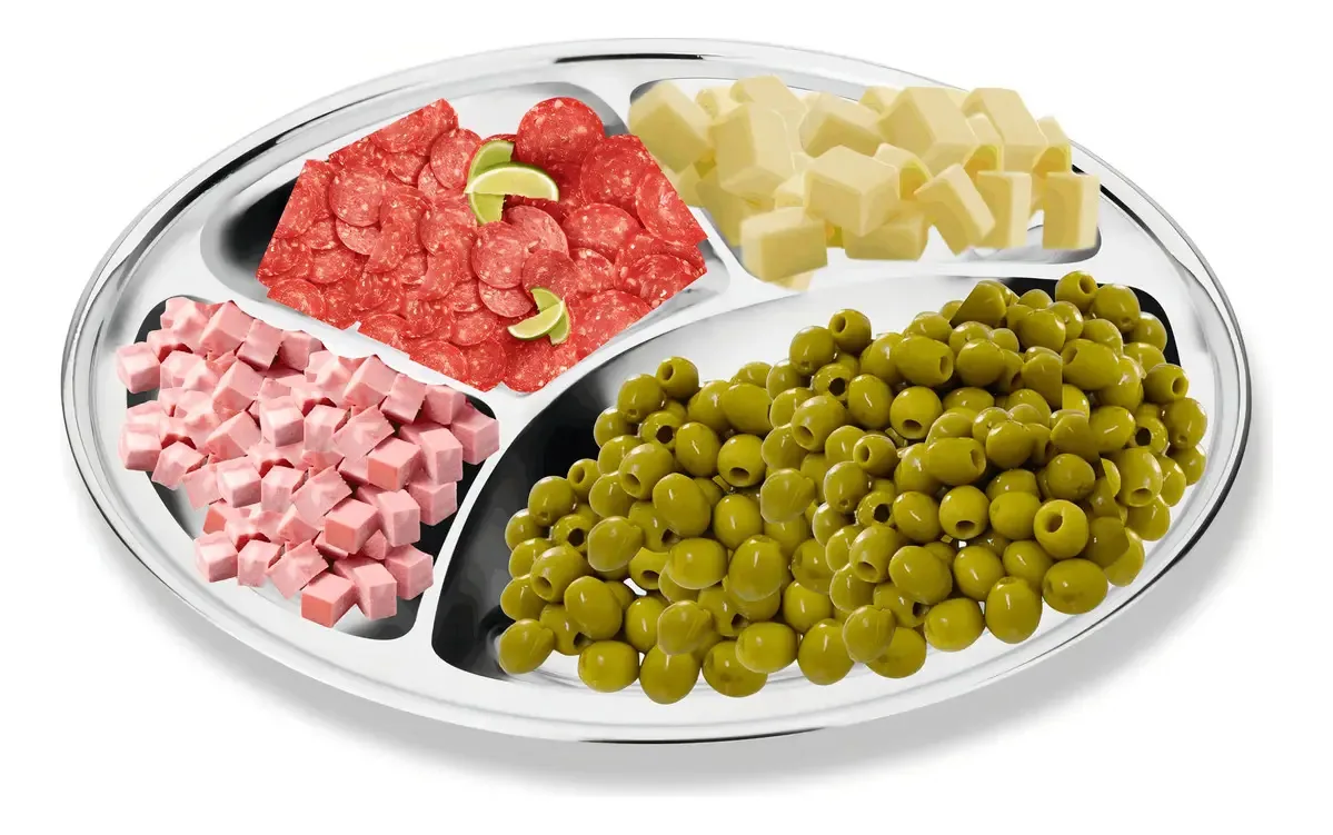 Petisqueira Redonda Inox C/4 Divisórias Petisco Frios Queijo