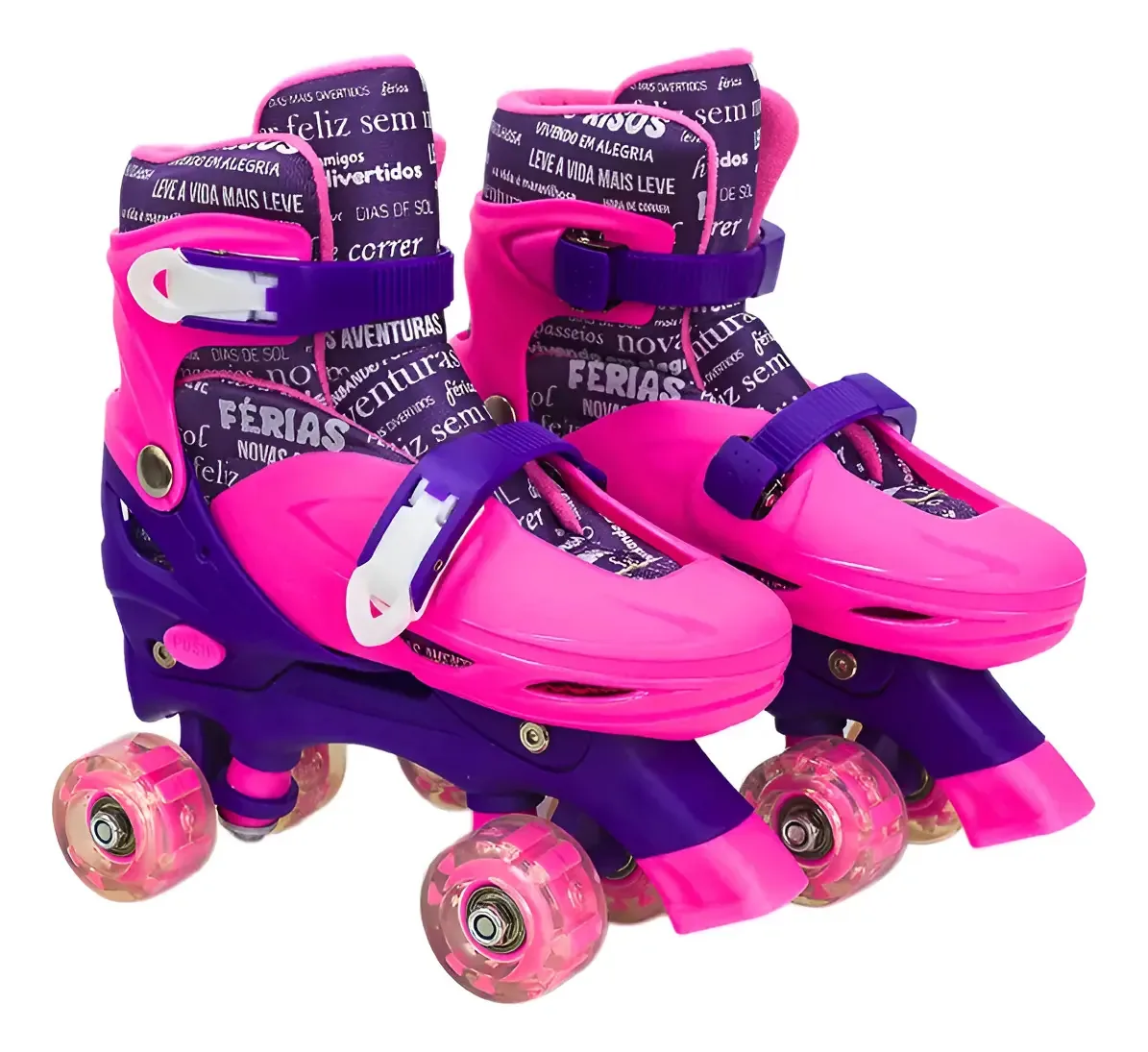 Patins 4 Rodas Com Luz Brilho Ajustável Infantil Rosa Unik Cor Rosa/roxo Tamanho Das Rodas 5.5 Cm Tamanho Dos Patins M Ajustável 35 Ao 38