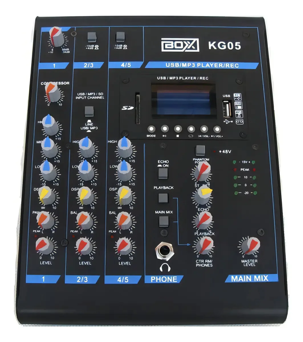 Mesa de Som Boxx KG05 USB 4 Canais Com Efeitos e Phantom Power