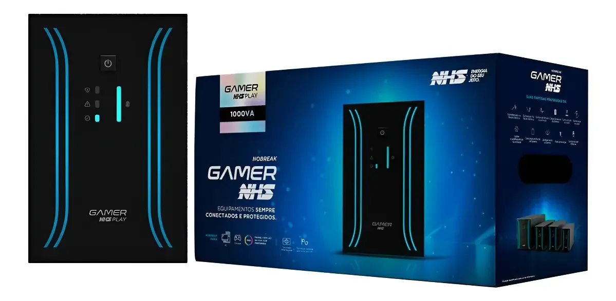 Nobreak NHS Gamer Senoidal 1000VA Bivolt Preto Proteção Eletrônica