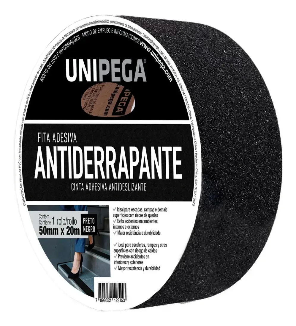 Fita Antiderrapante Unipega 20m Espessura 0.65mm Cor Preta