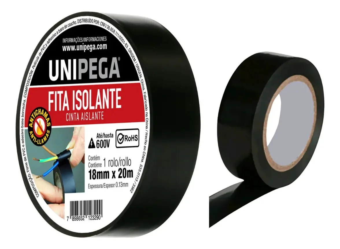 Fita Isolante Preta Unipega 18mm x 20m para Reparos e Instalações