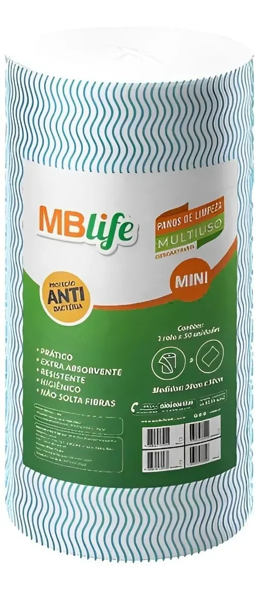 Pano Multiuso MBLife Azul Celulose/Poliéster 50 Panos 30x50cm