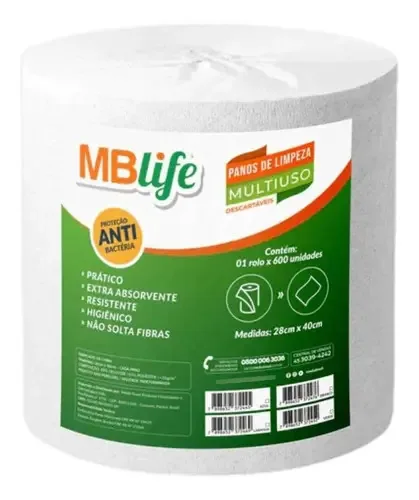 Pano Multiuso 28cmx240m Branco Rl C/600 Panos 40cm Mblife