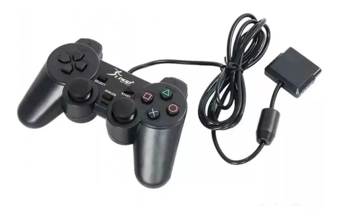 2 Controles Knup PS2 Dual Shock 2 Preto Com Fio 1m Vibração