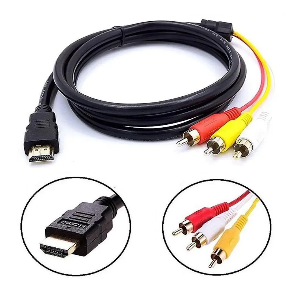 Cabo Adaptador Hdmi Com Saída Rca De Áudio E Vídeo Av 1.5m