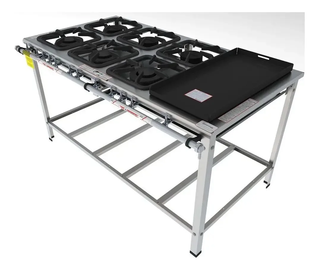 Fogão Industrial Inox Gastromaq 6 Bocas E Chapa Fgi306emch