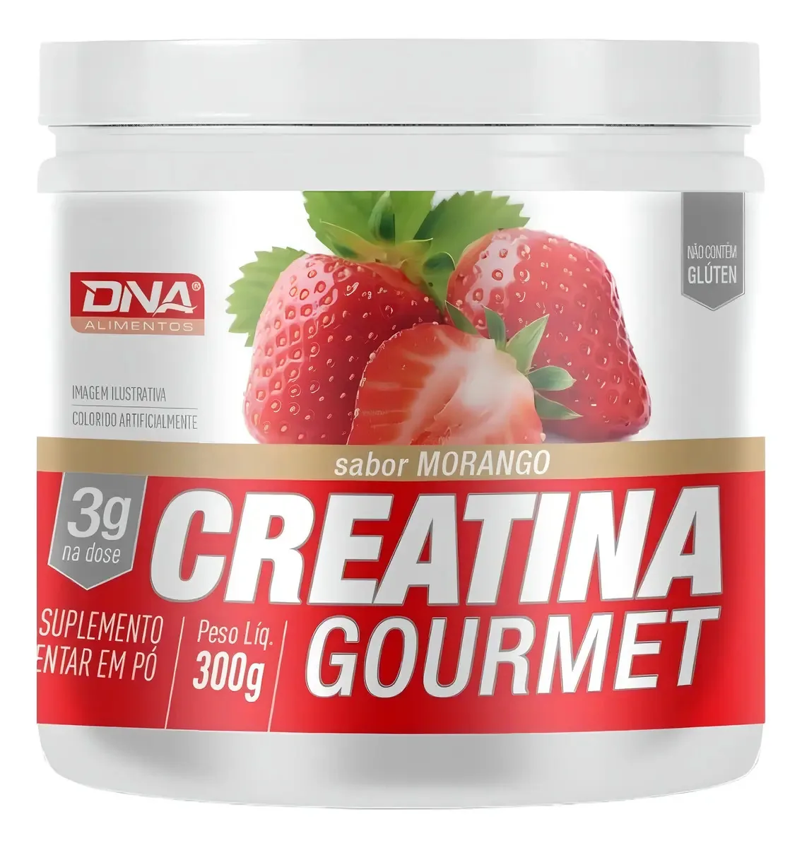 Creatina Gourmet 3000mg Dose 300g Dna Suplementos Sabor Morango