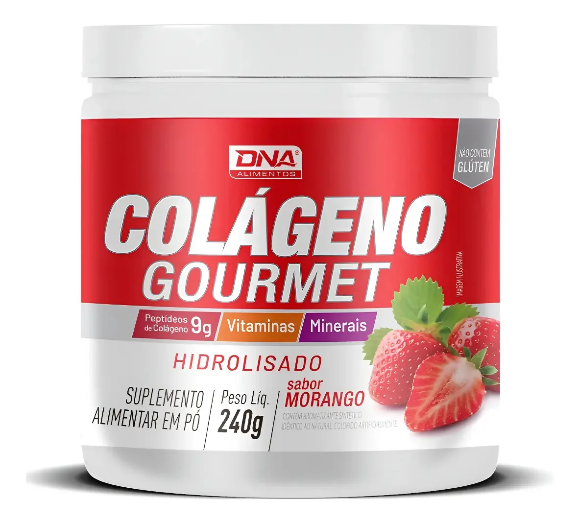 Colágeno Gourmet + Minerais + Vit 240g Dna Suplementos Sabor Morango