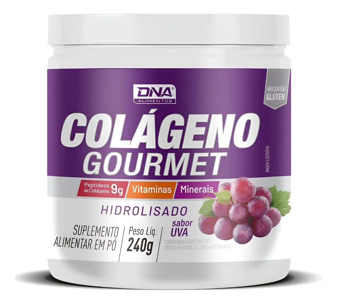 Colágeno Gourmet + Minerais + Vit 240g Dna Suplementos Sabor Uva