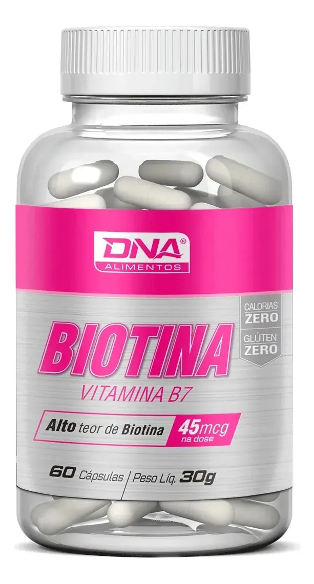 Biotina 45mcg Na Dose 60 Cápsulas Dna Suplementos Sem Sabor