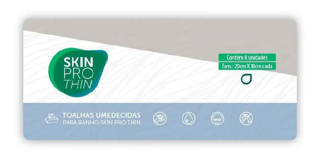 Toalhas Umedecidas Para Banho Skin Pro Thin 21x18cm 8un