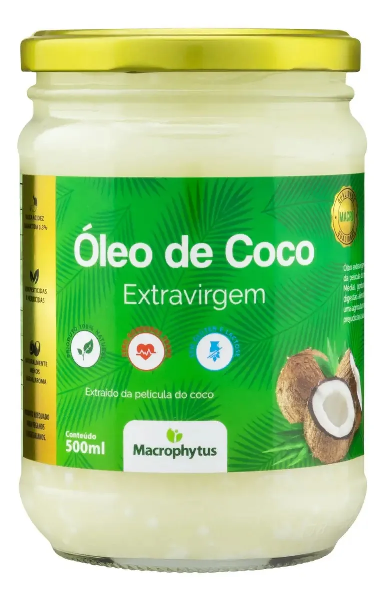 óleo De Coco Extra Virgem Acidez 0,3 Macrophytus Vidro 500ml