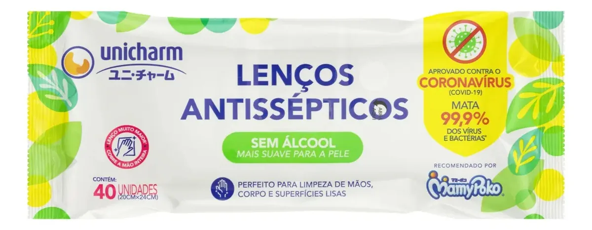 Lenço Umedecido Antisséptico Unicharm Pacote 40 Unidades