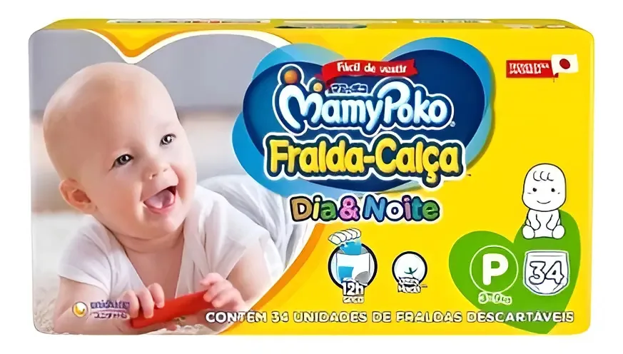 Fralda Descartável Infantil Calça Mamypoko Dia Noite P Pacote 34 Unidades Grátis 4 Fraldas