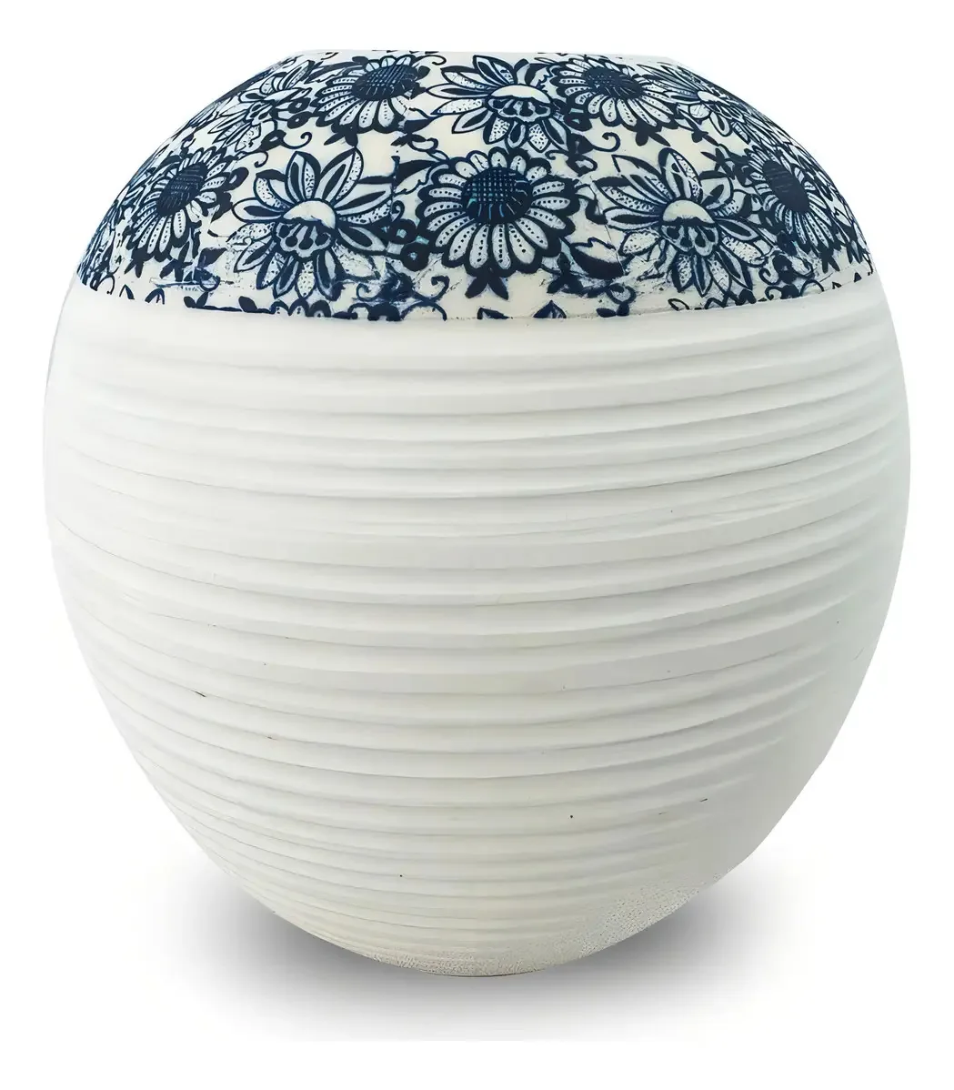 Vaso Decorativo Cerâmica Branco Floral 21x17x17