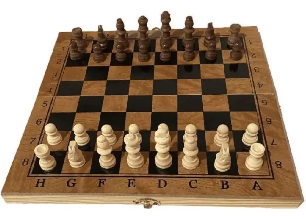 Jogo De Xadrez 23,5cm Dobrável Peças E Tabuleiro De Madeira