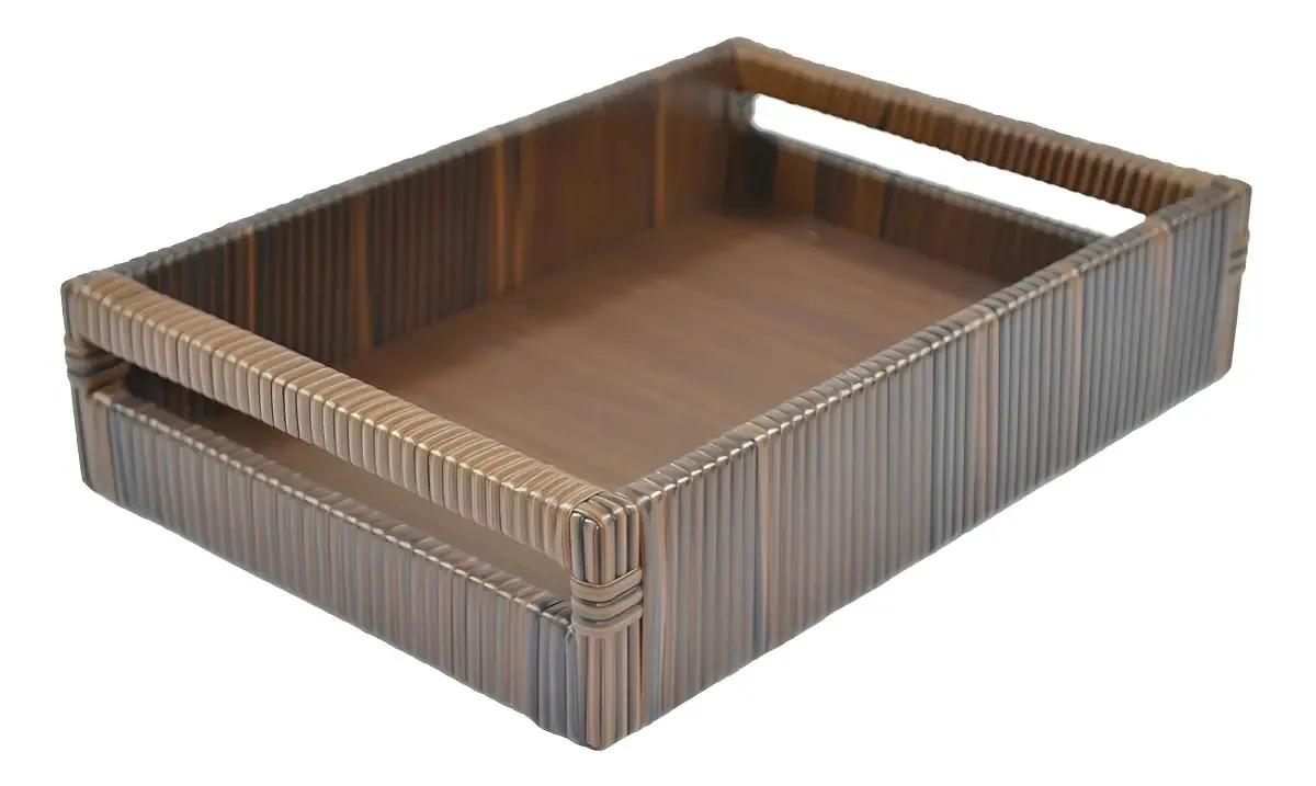 Bandeja C/ Alça Em Vime Sintético - Grécia - 35x25x08cm Cor Argila