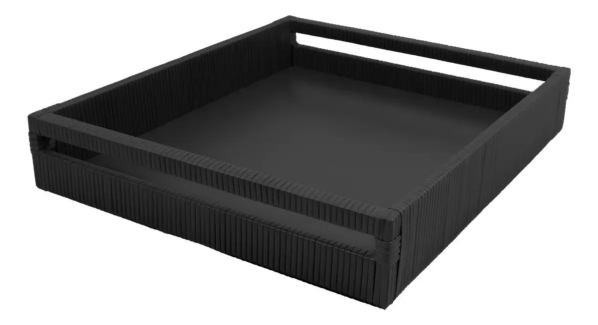 Bandeja C/ Alça Em Vime Sintético - Grécia - 40x30x08cm Cor Preto