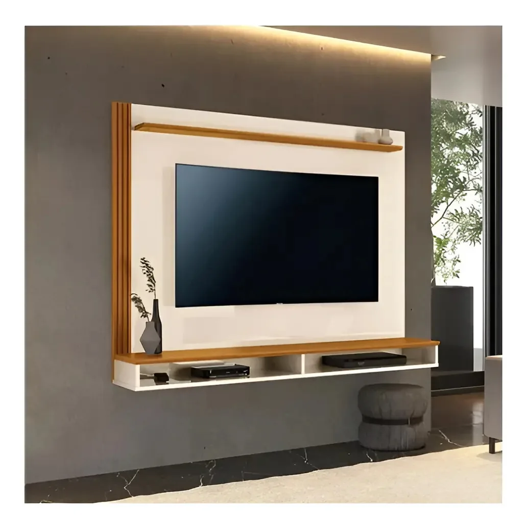 Painel Para TV Davos 140cm EDN para TV até 55'' Branco/Cedro MDF/MDP