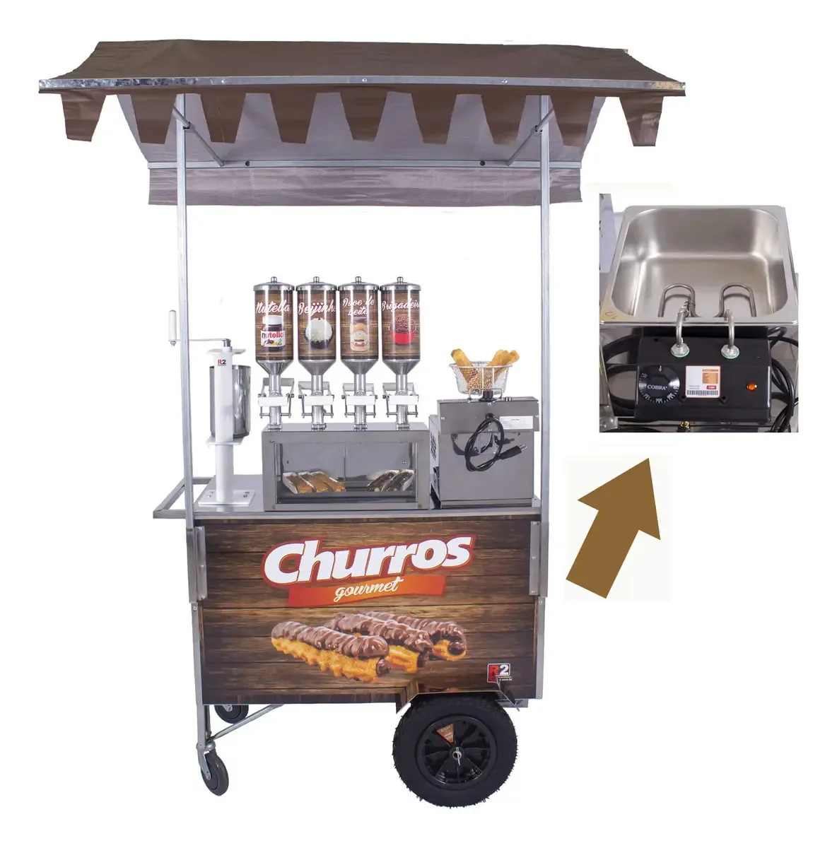 Carrinho Churros Gourmet com Fritad Resistência 4 Doceiras R2 Cor cinza