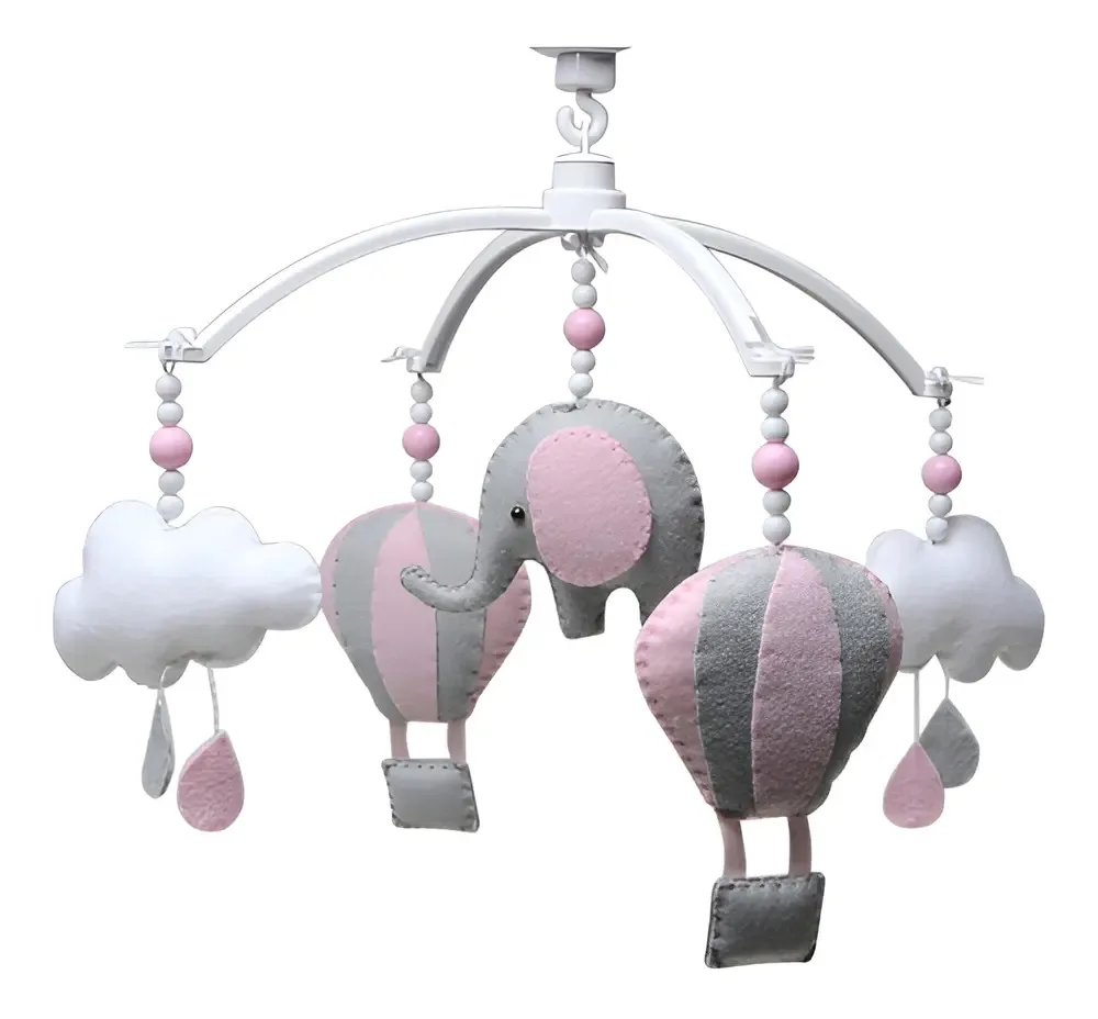 Móbile Musical Elefante Balão Rosa Quarto Bebê Infantil