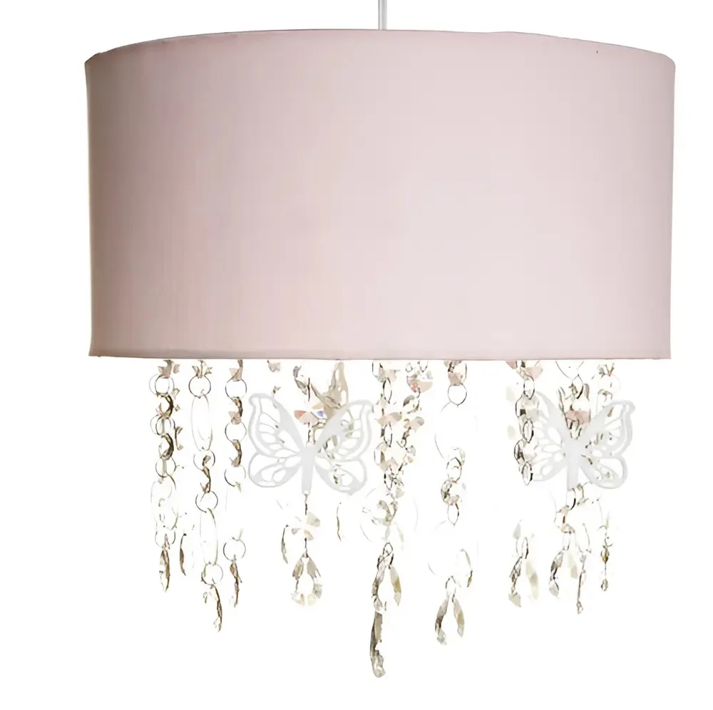 Lustre Tubular Com Cristais Borboletas Quarto Bebê Infantil