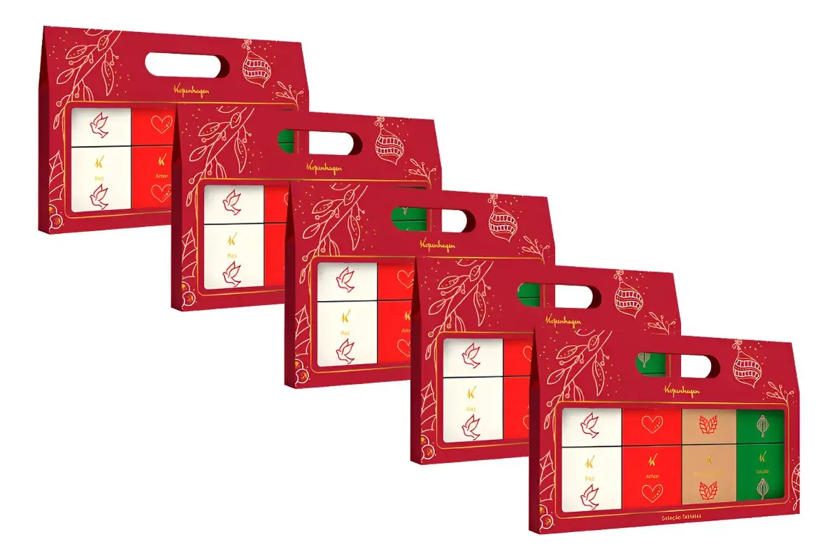 Kit 5 Caixas Presente De Natal Kopenhagen 160g Tabletes Mini