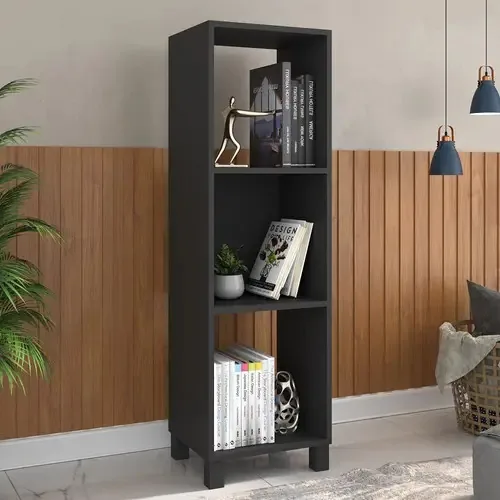 Estante Para Livros 2 Prateleiras 2 Nichos Preto 610005