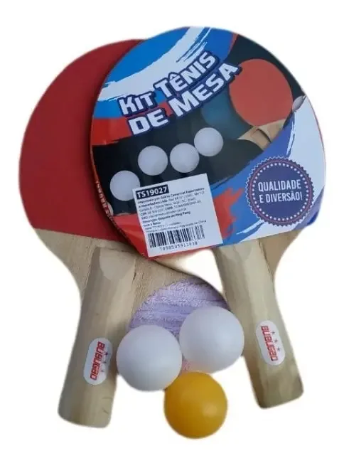 Kit Jogo Ping Pong Tênis De Mesa 3 Bolinhas + 2 Raquetes Cor Preta, Vermelha