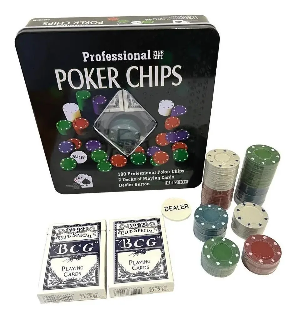 Jogo Poker Profissional Na Lata 100 Fichas 2 Baralhos