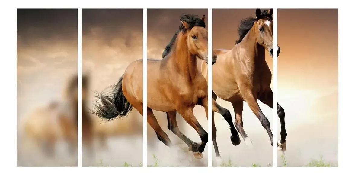 Quadro Decorativo 5 2 Cavalos Em Tecido