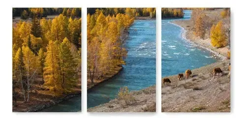 Quadro Decorativo Rio Com Árvores E Cavalo 115x57
