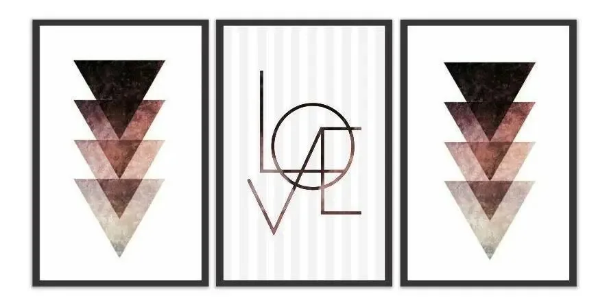 Quadro Decorativo Love Triângulos Listras 115x57 Sala Quarto