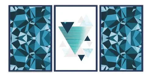 Quadro Decorativo Triângulos Abstratos Azul 115x57 Sala