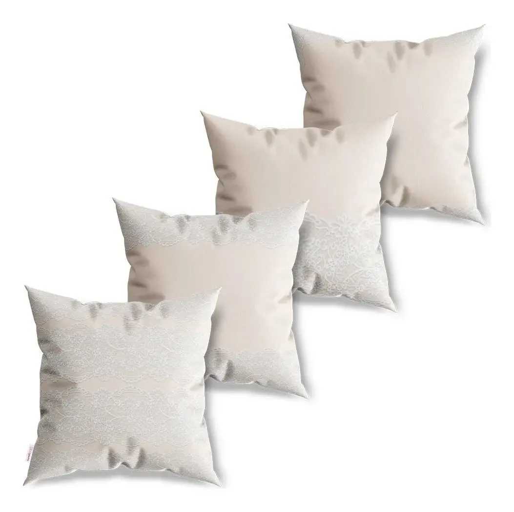 Kit 4 Capas De Almofadas Decorativa Renda Bege