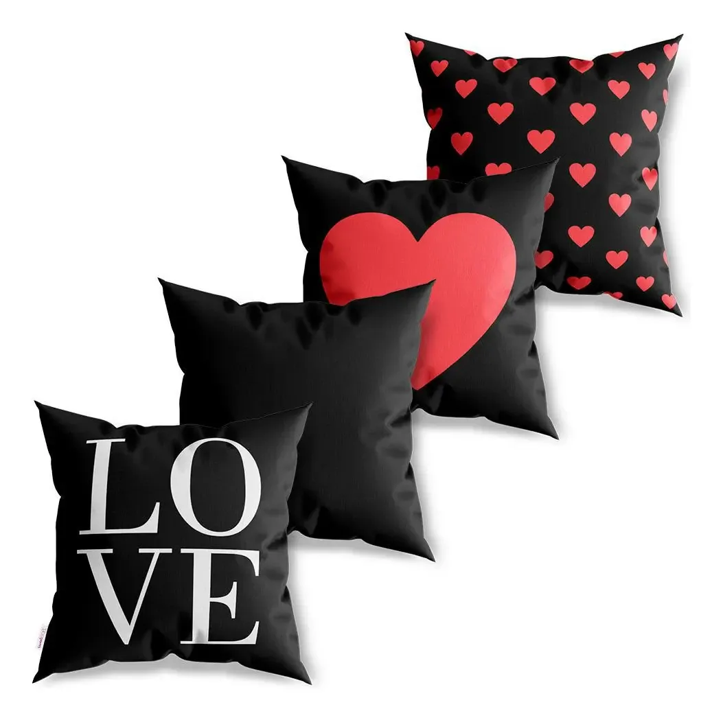 Kit 4 Capas De Almofadas Decorativa Love Coração