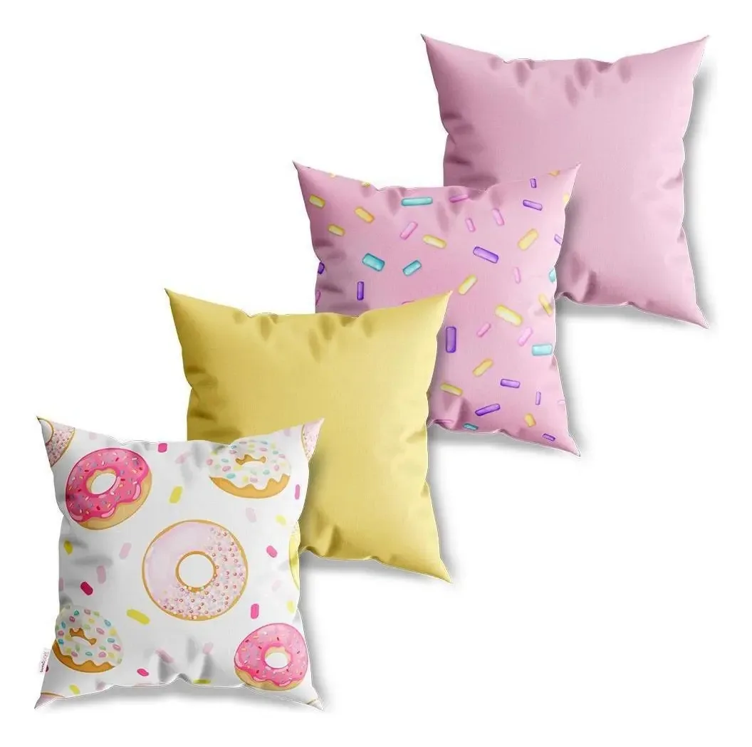 Kit 4 Capas De Almofadas Decorativa Donuts