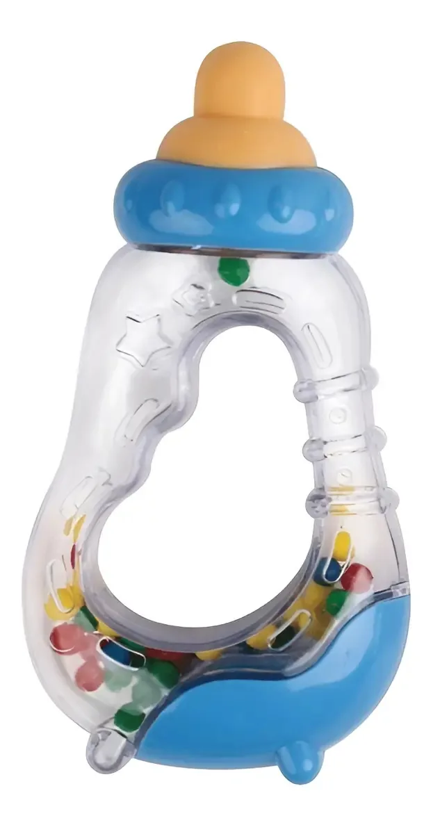 Mordedor Chocalho Mamadeira Azul (3m+) - Buba