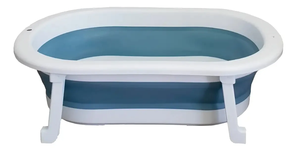 Banheira Retrátil Bebê Dobrável Em Silicone Azul