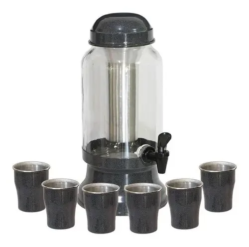 Barrica Suqueira 3,2 Lt Com Copos E Porta Gelo Completa Cor Grafite