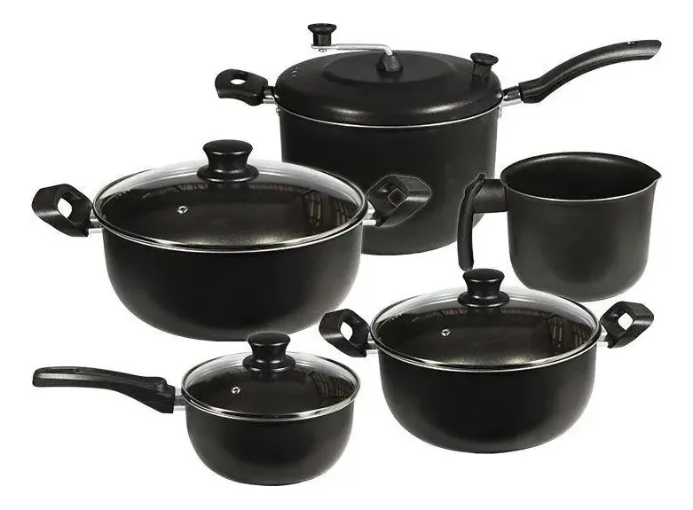 Conjunto Panela Caçarola Pipoqueira Antiaderente Preto