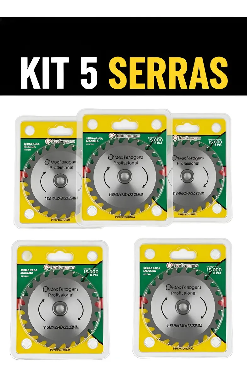 Disco Corte Madeira 115mm Max Ferragens Kit 5 Unidades 24 Dentes