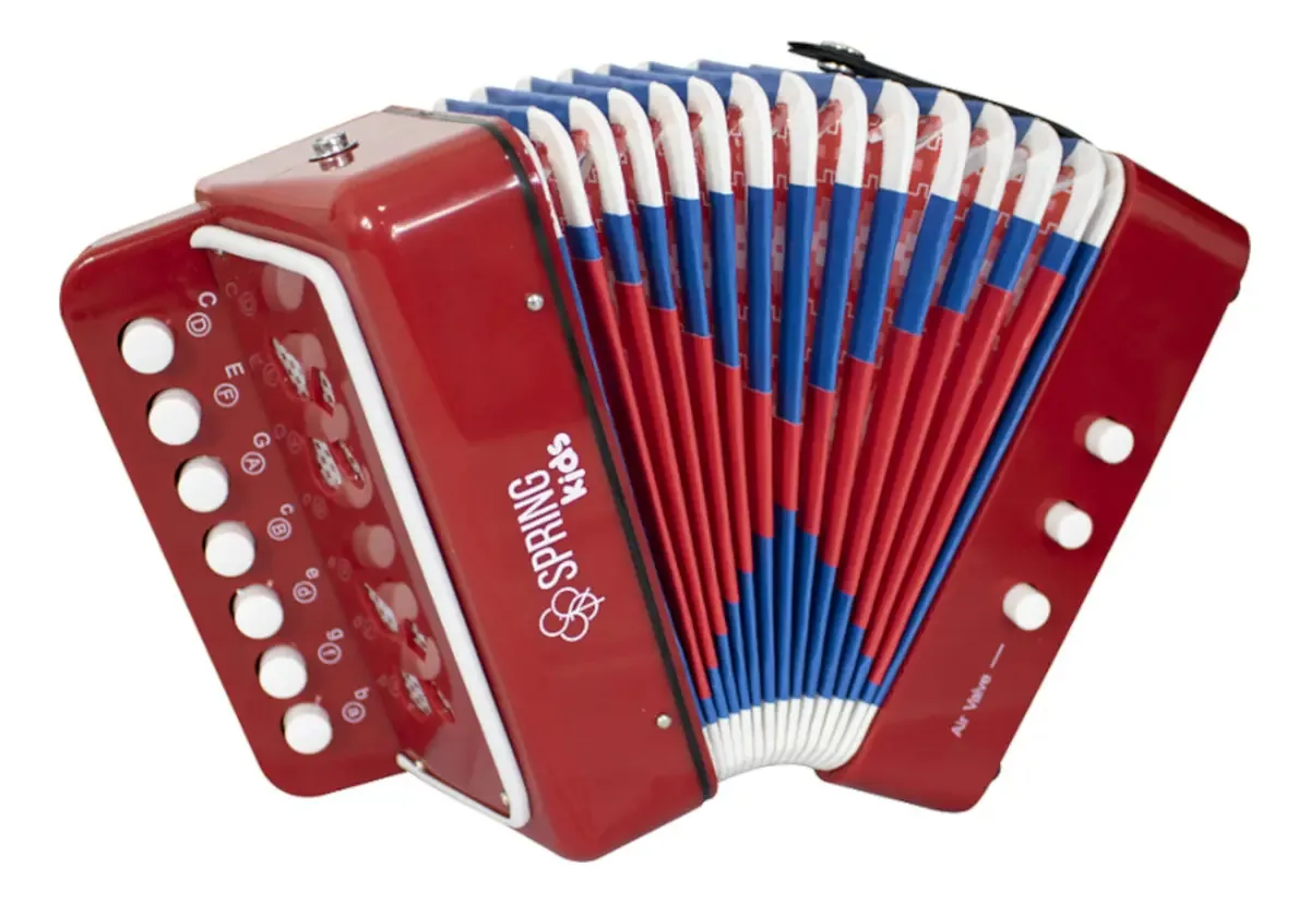 Acordeon Infantil Spring SPK-73VM Vermelho Gaita Diatônica 3 Baixos