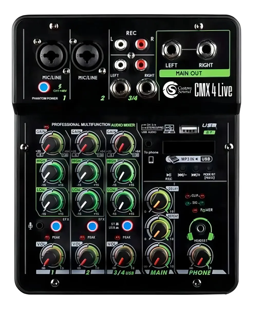 Mesa De Som 4 Canais Bluetooth Usb Custom Sound Cmx 4live