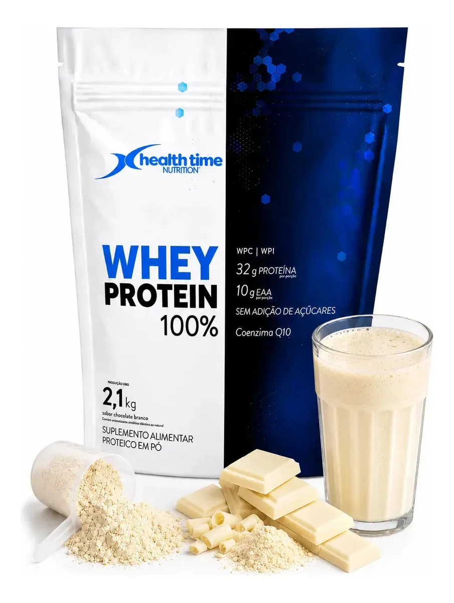 Whey Protein 100% Health Time 2,1kg Sabor Chocolate Branco