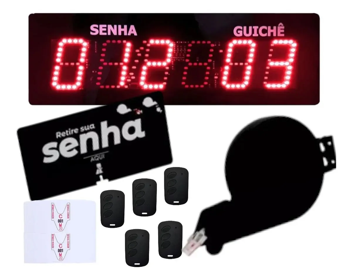 Kit Painel Senha e Guichê led Multeletronic com Dispensador e 5 Controles